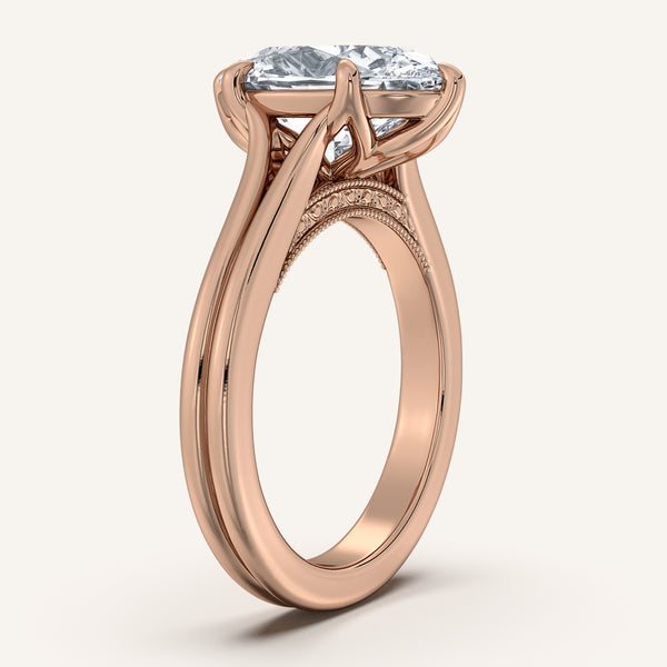 Moval Engraved Tulip Engagement Ring | 18k Rose Gold
