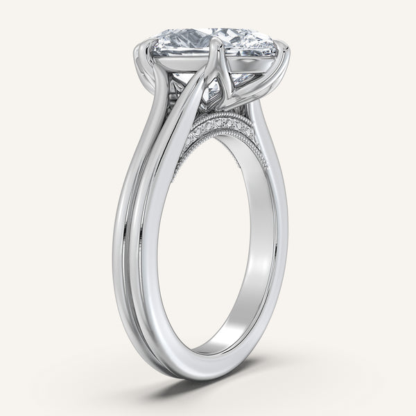 Moval Engraved Tulip Engagement Ring | 18k White Gold