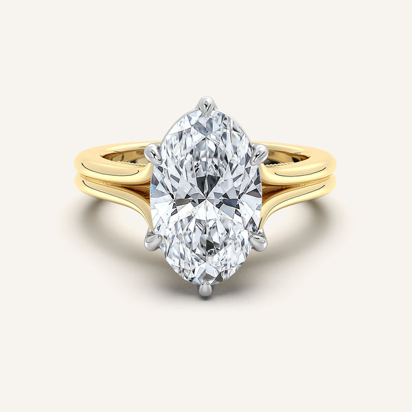 Moval Engraved Tulip Engagement Ring | 14k Two Tone