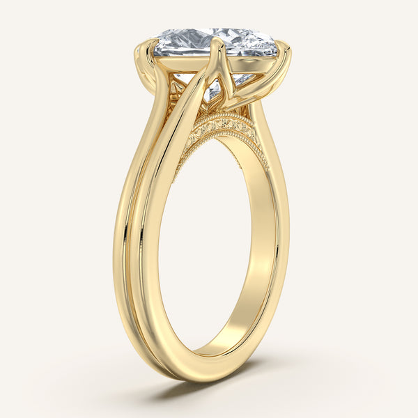 Moval Engraved Tulip Engagement Ring | 14k Yellow Gold
