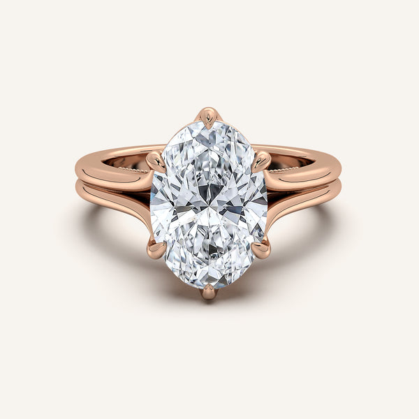 Oval Engraved Tulip Engagement Ring | 18k Rose Gold