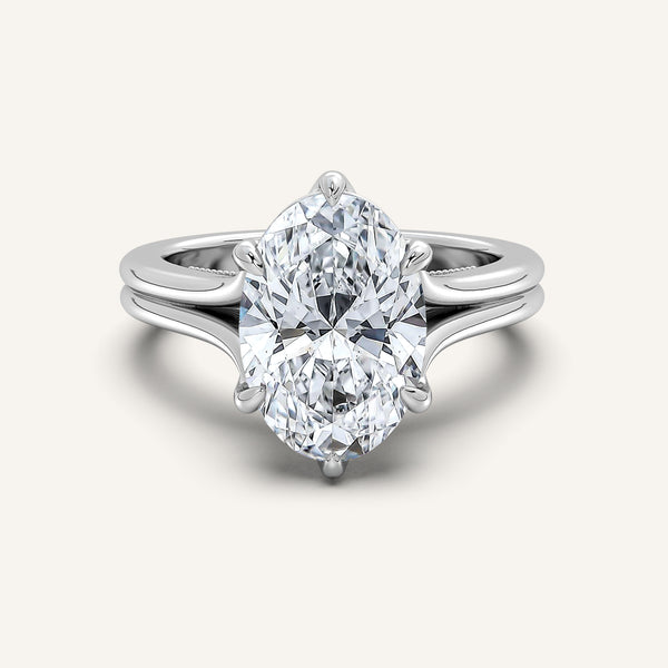 Oval Engraved Tulip Engagement Ring | 18k White Gold