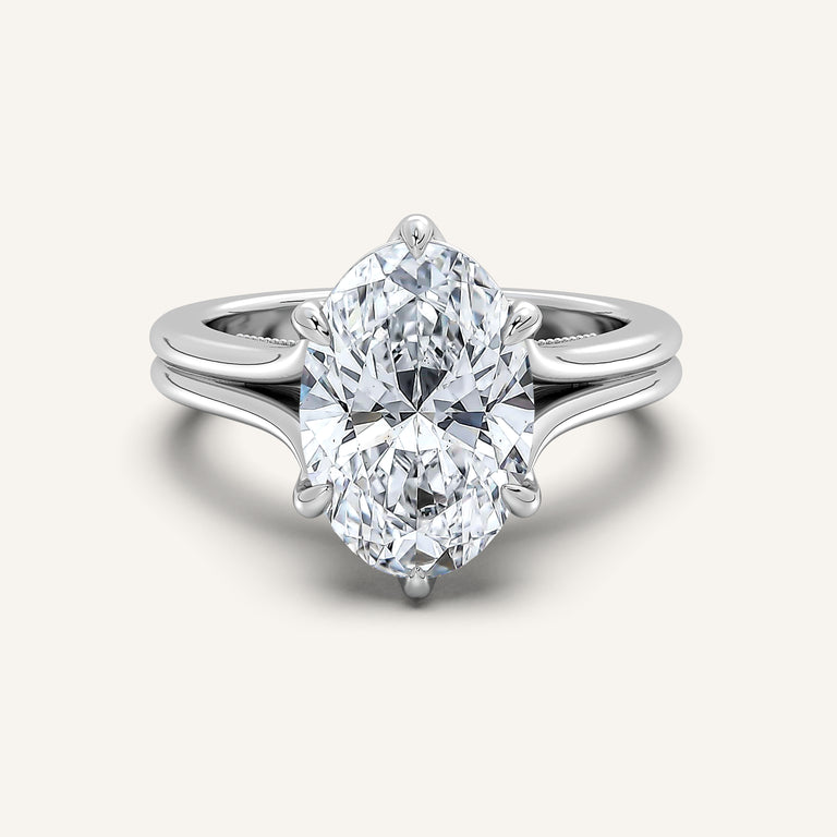 Image for Oval Engraved Tulip Engagement Ring | 18k White Gold