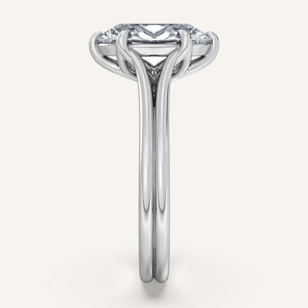 Oval Engraved Tulip Engagement Ring | 18k White Gold