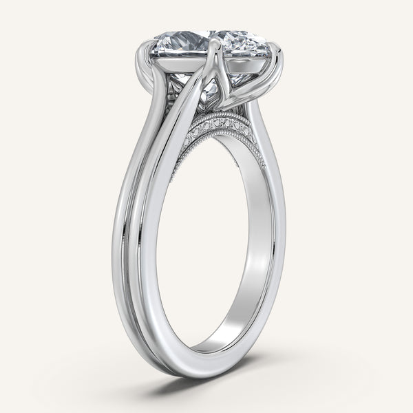 Oval Engraved Tulip Engagement Ring | 18k White Gold