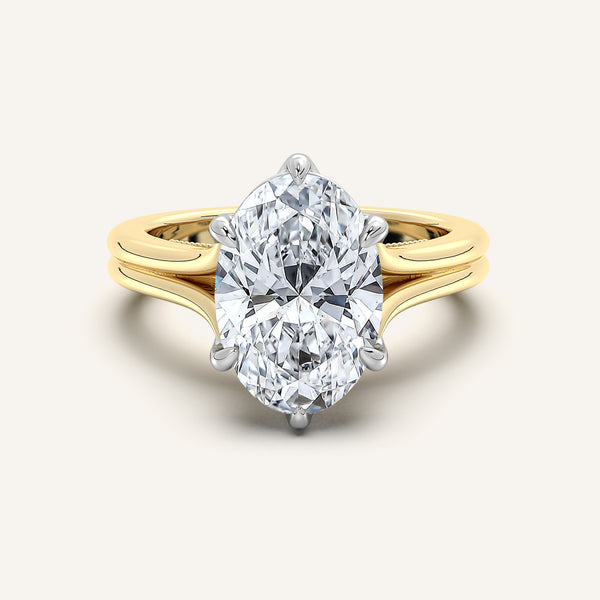 Oval Engraved Tulip Engagement Ring | 14k Two Tone