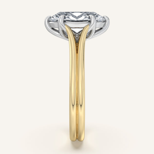 Oval Engraved Tulip Engagement Ring | 14k Two Tone