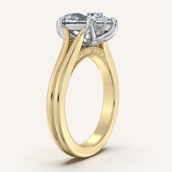 Oval Engraved Tulip Engagement Ring | 14k Two Tone