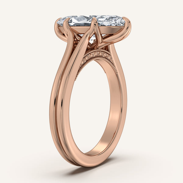 Marquise Engraved Tulip Engagement Ring | 14k Rose Gold