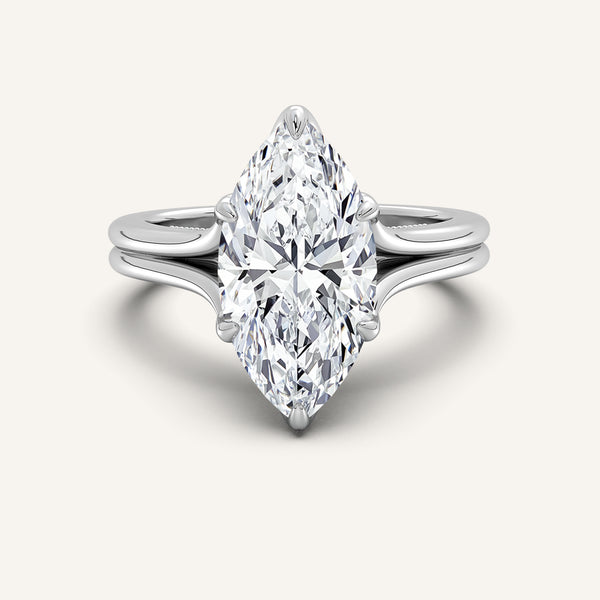 Marquise Engraved Tulip Engagement Ring | 18k White Gold