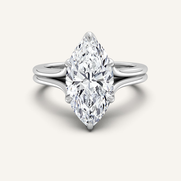 Image for Marquise Engraved Tulip Engagement Ring | 18k White Gold