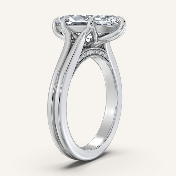 Marquise Engraved Tulip Engagement Ring | 18k White Gold