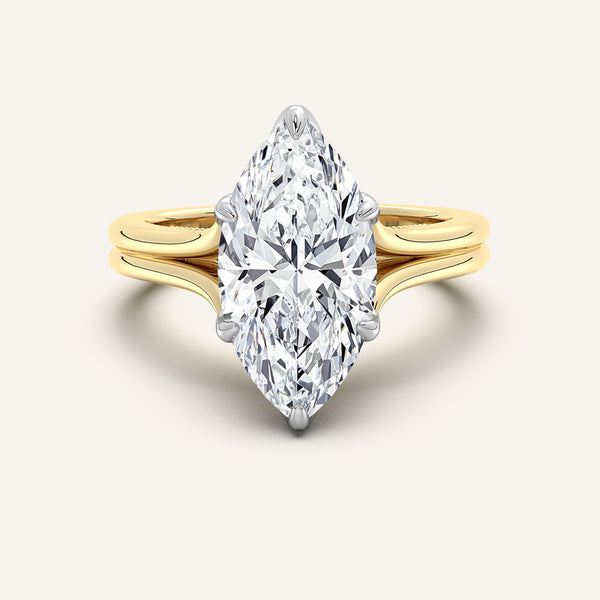 Marquise Engraved Tulip Engagement Ring | 14k Two Tone