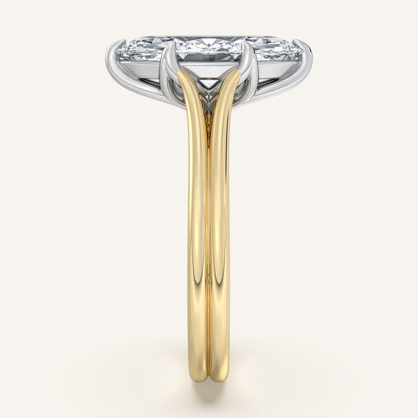 Marquise Engraved Tulip Engagement Ring | 14k Two Tone