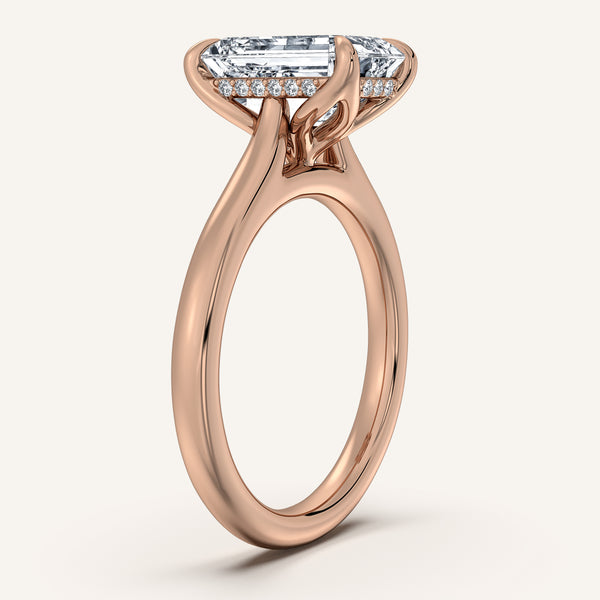 Emerald Cut Tulip Style Hidden Halo Engagement Ring | 18k Rose Gold