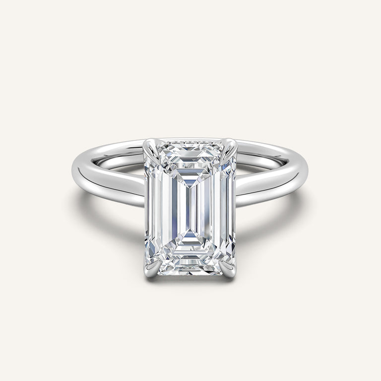 Image for Emerald Cut Tulip Style Hidden Halo Engagement Ring | 18k White Gold