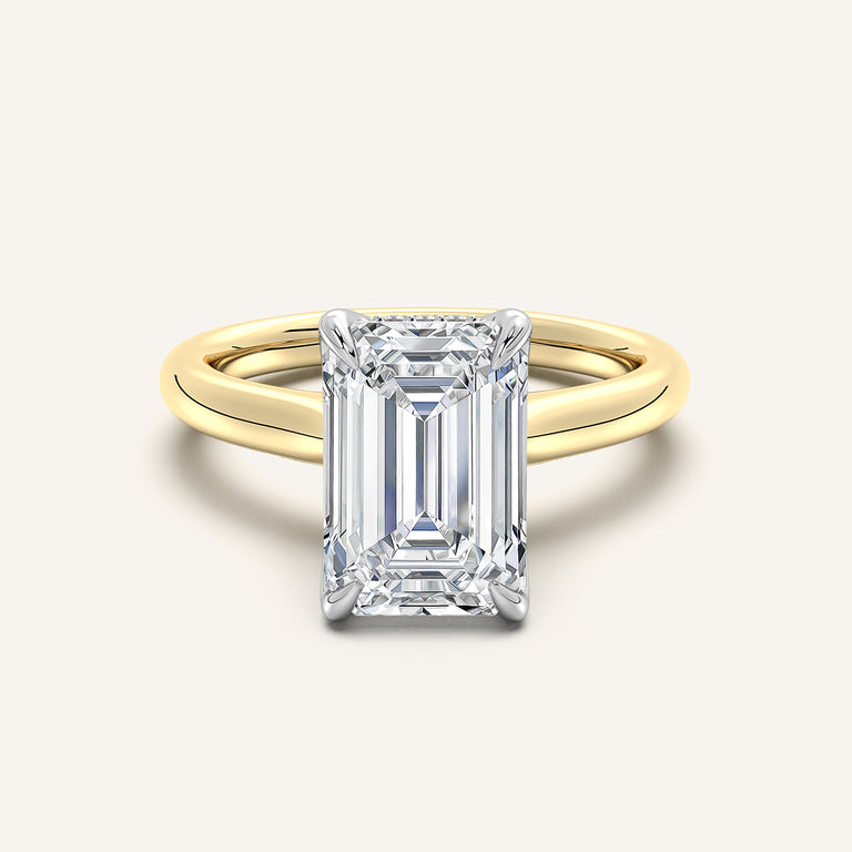 Image for Emerald Cut Tulip Style Hidden Halo Engagement Ring | 18k Two Tone