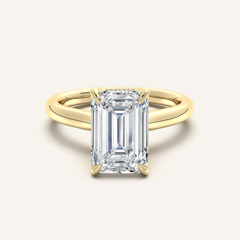 Image for Emerald Cut Tulip Style Hidden Halo Engagement Ring | 14k Yellow Gold
