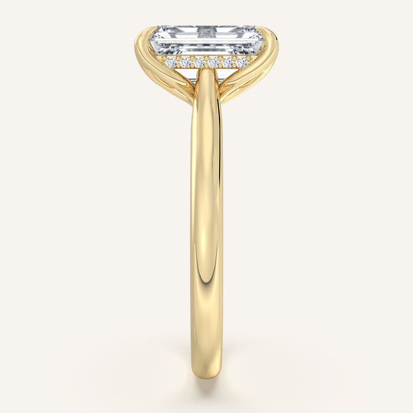 Emerald Cut Tulip Style Hidden Halo Engagement Ring | 14k Yellow Gold