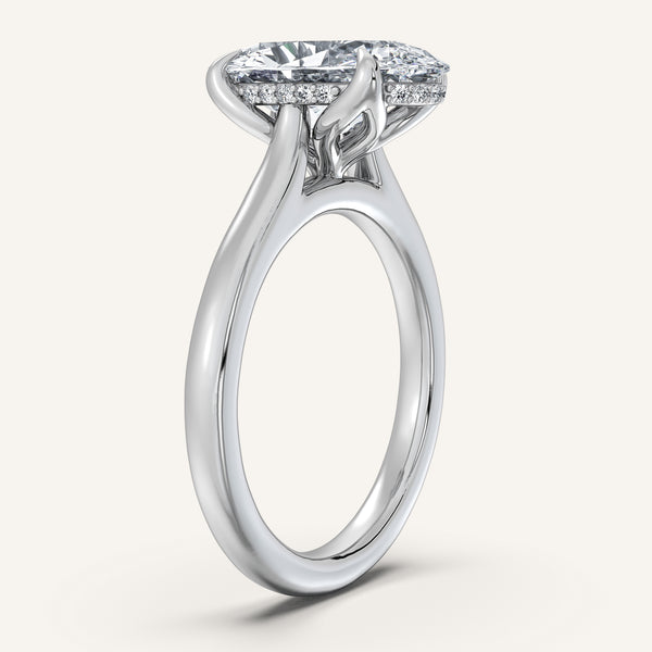 Moval Tulip Style Hidden Halo Engagement Ring | 14k White Gold