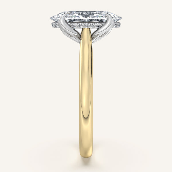 Moval Tulip Style Hidden Halo Engagement Ring | 18k Two Tone