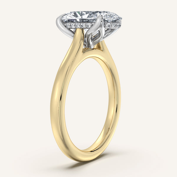 Moval Tulip Style Hidden Halo Engagement Ring | 18k Two Tone