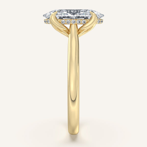 Moval Tulip Style Hidden Halo Engagement Ring | 18k Yellow Gold