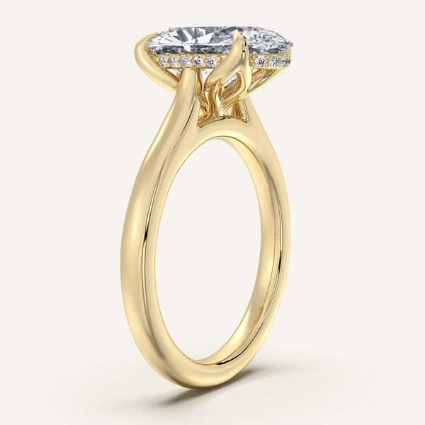 Moval Tulip Style Hidden Halo Engagement Ring | 18k Yellow Gold