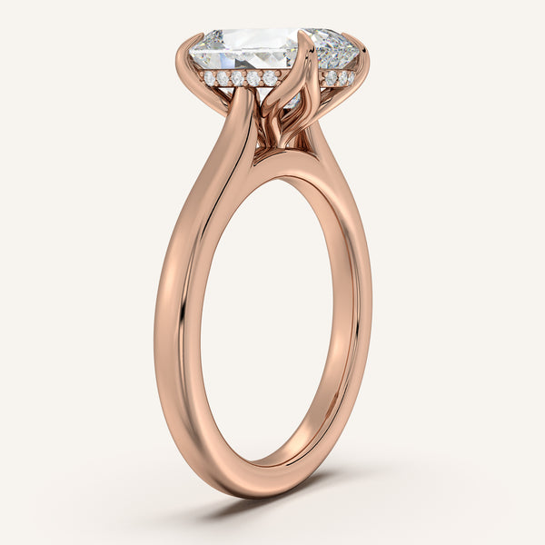 Old Mine Cut Tulip Style Hidden Halo Engagement Ring | 18k Rose Gold