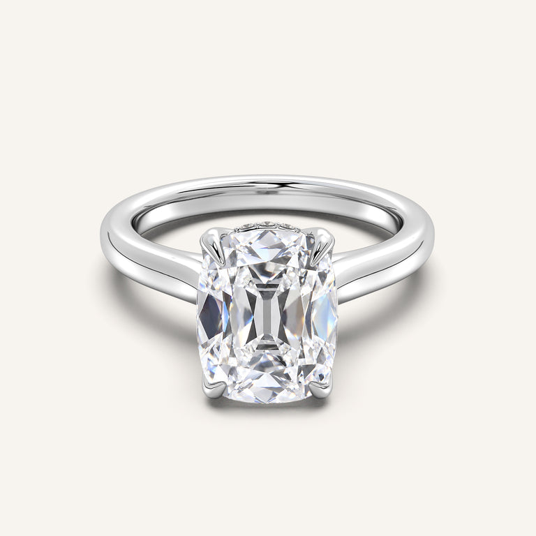 Image for Old Mine Cut Tulip Style Hidden Halo Engagement Ring | Platinum