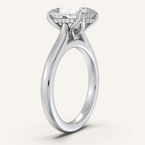 Old Mine Cut Tulip Style Hidden Halo Engagement Ring | 18k White Gold