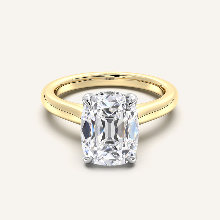 Image for Old Mine Cut Tulip Style Hidden Halo Engagement Ring | 18k Two Tone