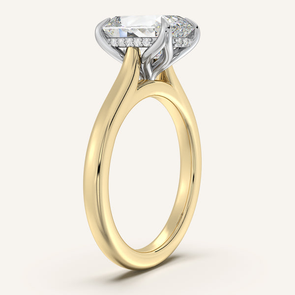 Old Mine Cut Tulip Style Hidden Halo Engagement Ring | 18k Two Tone