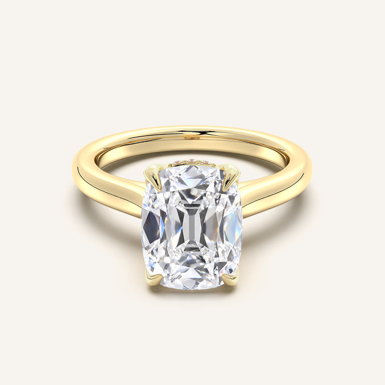 Image for Old Mine Cut Tulip Style Hidden Halo Engagement Ring | 18k Yellow Gold