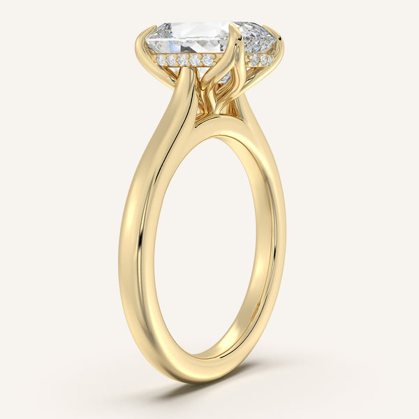 Old Mine Cut Tulip Style Hidden Halo Engagement Ring | 18k Yellow Gold