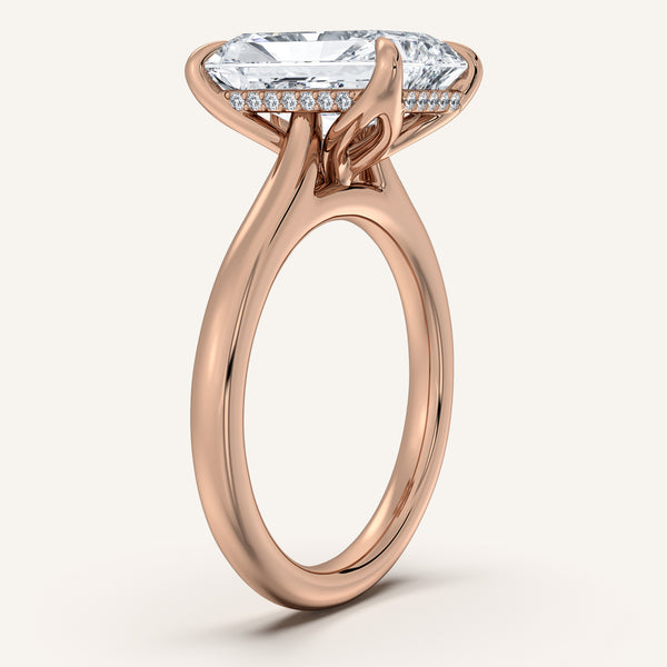 Radiant Cut Tulip Style Hidden Halo Engagement Ring | 18k Rose Gold