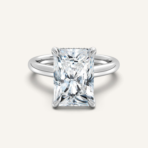 Radiant Cut Tulip Style Hidden Halo Engagement Ring | 14k White Gold