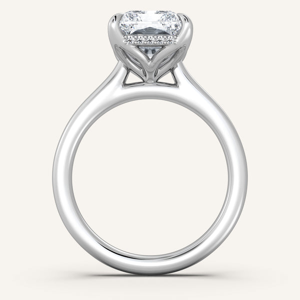 Radiant Cut Tulip Style Hidden Halo Engagement Ring | 14k White Gold