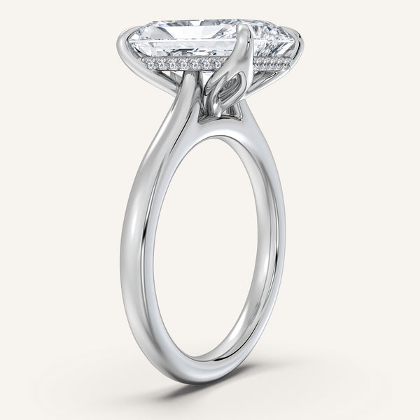 Radiant Cut Tulip Style Hidden Halo Engagement Ring | Platinum