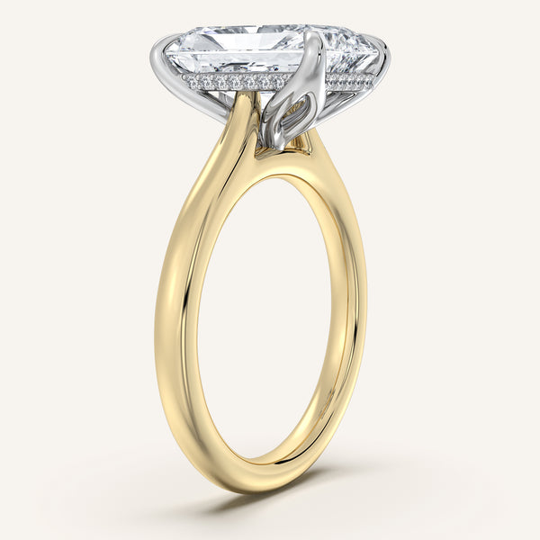 Radiant Cut Tulip Style Hidden Halo Engagement Ring | 14k Two Tone