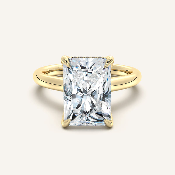 Radiant Cut Tulip Style Hidden Halo Engagement Ring | 14k Yellow Gold