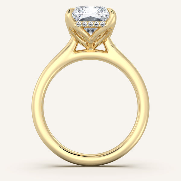 Radiant Cut Tulip Style Hidden Halo Engagement Ring | 14k Yellow Gold