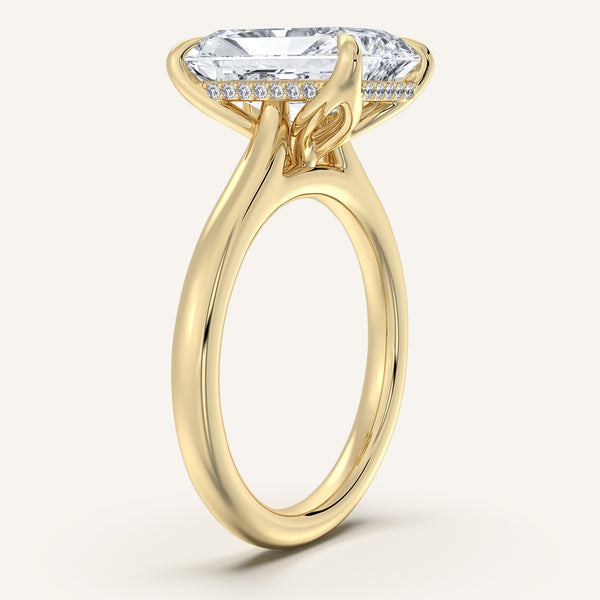Radiant Cut Tulip Style Hidden Halo Engagement Ring | 14k Yellow Gold