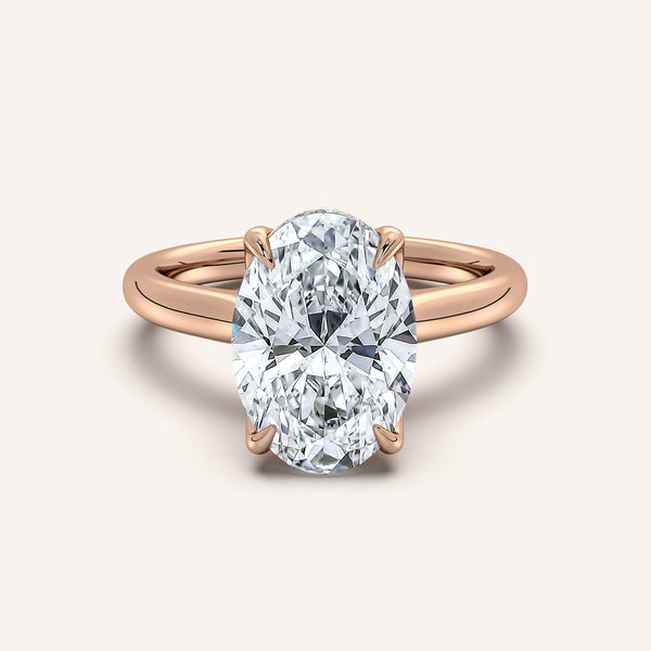 Oval Tulip Style Hidden Halo Engagement Ring | 14k Rose Gold