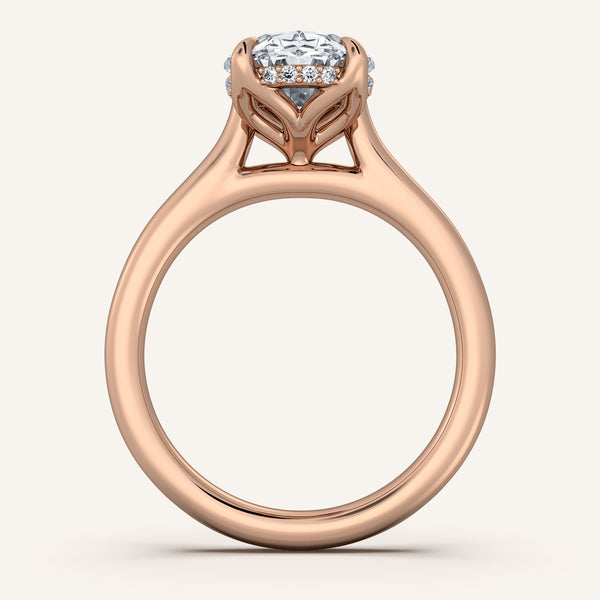 Oval Tulip Style Hidden Halo Engagement Ring | 14k Rose Gold