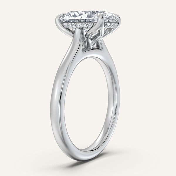 Oval Tulip Style Hidden Halo Engagement Ring | 18k White Gold