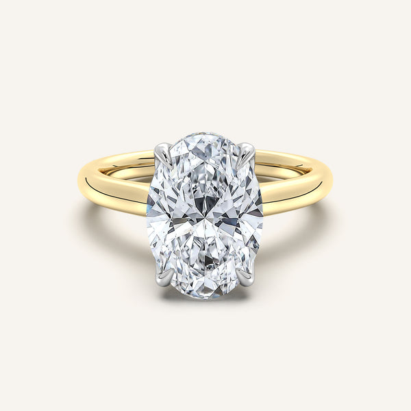 Oval Tulip Style Hidden Halo Engagement Ring | 14k Two Tone