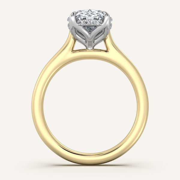 Oval Tulip Style Hidden Halo Engagement Ring | 14k Two Tone