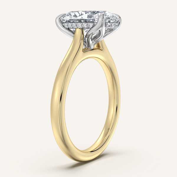 Oval Tulip Style Hidden Halo Engagement Ring | 18k Two Tone