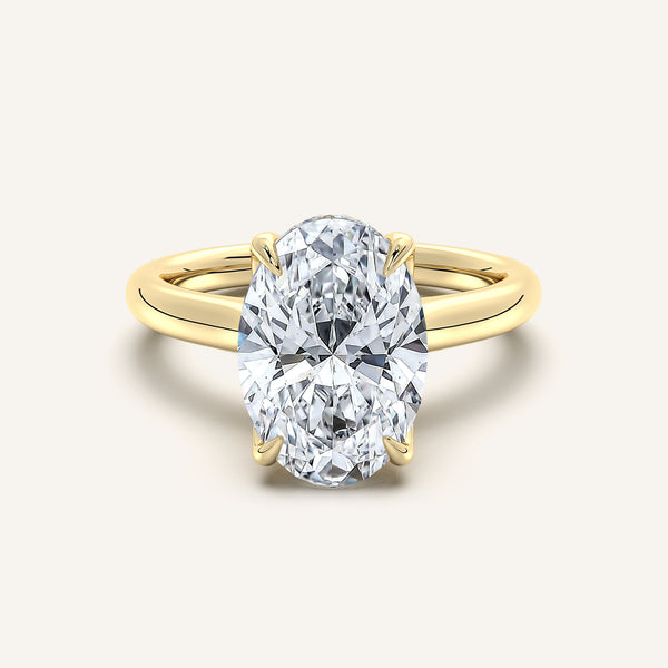 Oval Tulip Style Hidden Halo Engagement Ring | 14k Yellow Gold